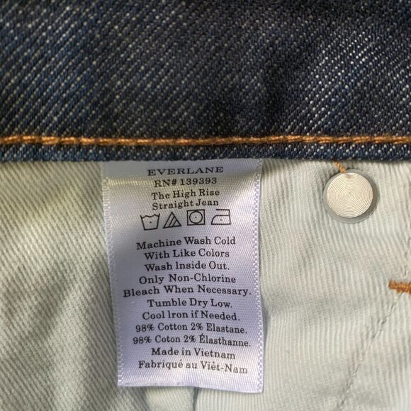 Everlane The High Rise Straight Jean 29/30.5 x 32.5 Regular Dark Blue Denim  21E - Picture 11 of 11